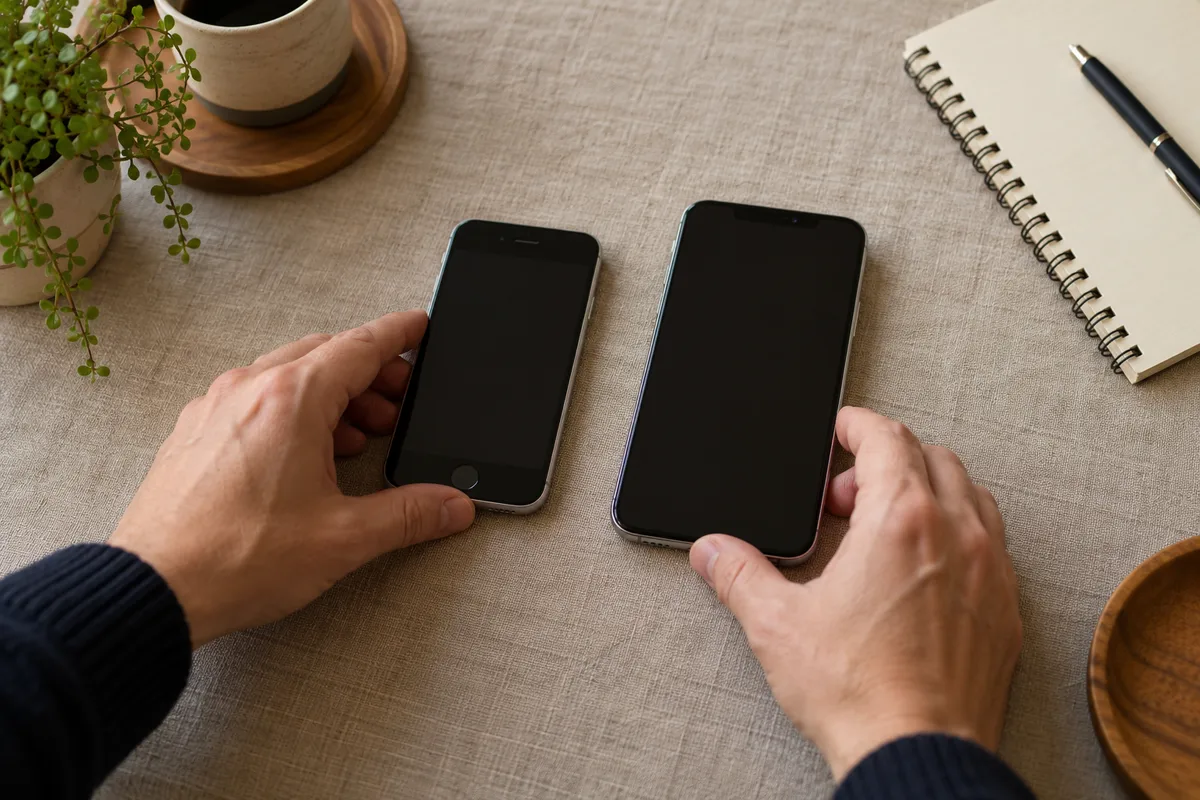 Due telefoni con schermo spento pronti per un cambio di dispositivo