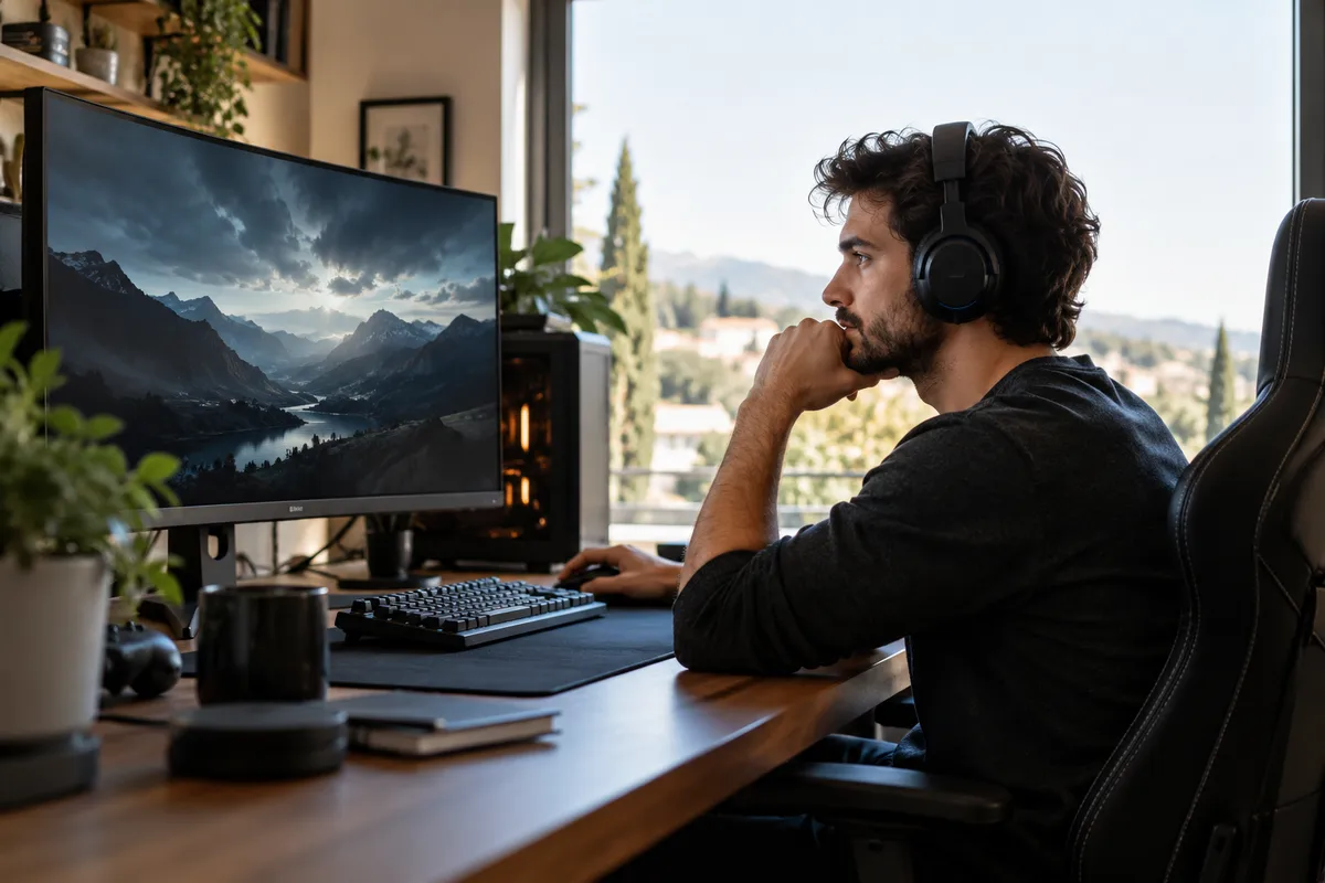Un adulto alla propria postazione di gioco
